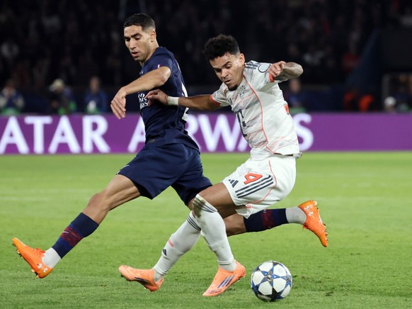 Double buteur puis dangereux tacleur sur Achraf Hakimi (à gauche), Luis Diaz (à droite) a joué un bien mauvais tour au Paris Saint-Germain.
