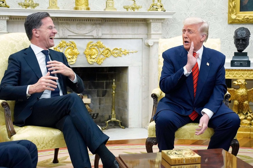 Le président américain Donald Trump rencontre le secrétaire général de l&#039;OTAN Mark Rutte dans le bureau ovale de la Maison-Blanche à Washington le 13 mars 2025.