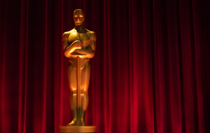 A view of an Oscars statue appears before the start of the 95th Academy Awards nomination ceremony on Tuesday, Jan. 24, 2023, at the Academy Museum in Los Angeles. The 95th annual Academy Awards will  ...