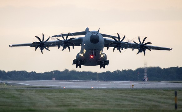 An Airbus A400M transport aircraft of the German Air Force takes off early this morning from the Wunstorf air base in the Hanover region Monday, Aug. 16, 2021. In view of the rapid advance of the Tali ...