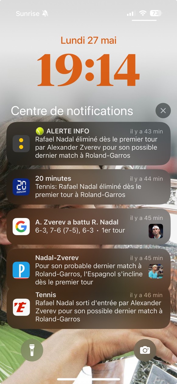 Oui, j'avais mis Rafa en fond d'écran pour lui porter chance. Force est de constater que ça n'a pas marché. Je vais remettre mon chat.
