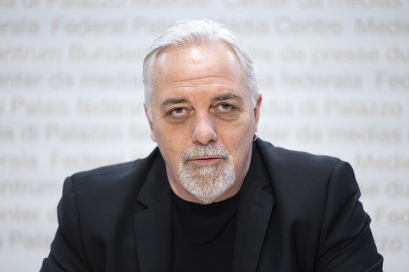 Richard Koller, Initiator und Mitglied des Initiativkomitees, spricht waehrend einer Medienkonferenz zur &quot;Bundesrats-Bestaetigungsinitiative&quot;, am Dienstag, 16. Mai 2023 in Bern. (KEYSTONE/Pe ...