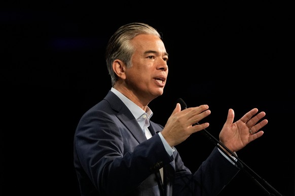 FILE - California Attorney General Rob Bonta speaks at the 2026 California Democratic Party State Convention, Feb. 21, 2026, in San Francisco. (AP Photo/Jeff Chiu, File)
Rob Bonta