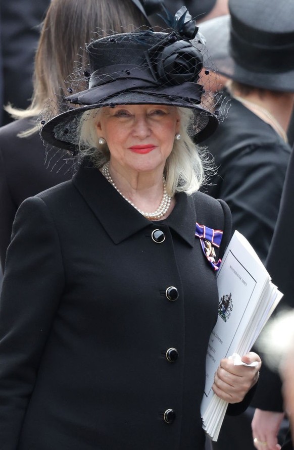 Angela Kelly is seen during The State Funeral Of Queen Elizabeth II at Westminster Abbey on September 19, 2022 in London, England. Elizabeth Alexandra Mary Windsor was born in Bruton Street, Mayfair,  ...