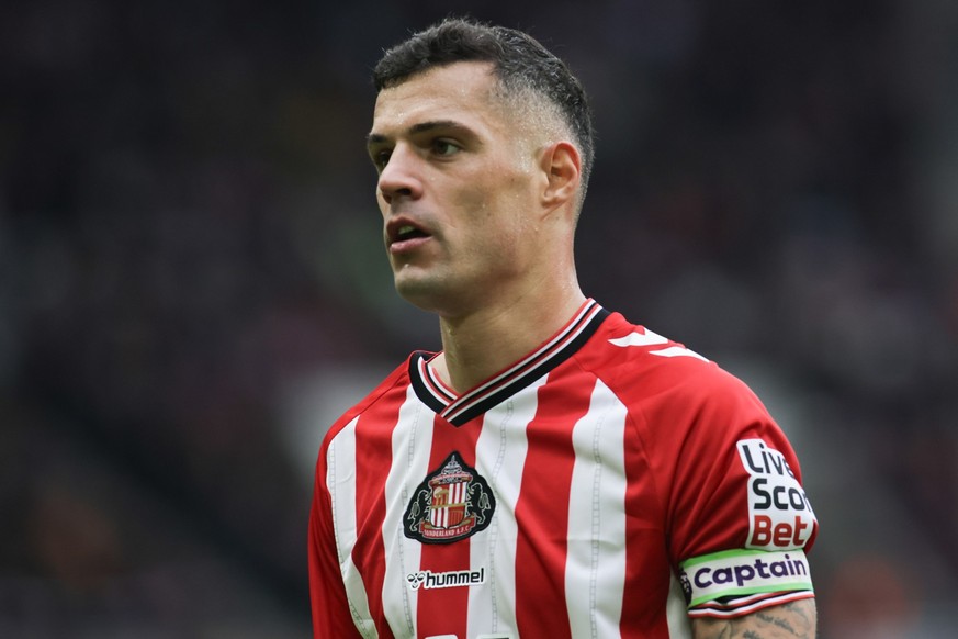Granit Xhaka of Sunderland plays during the Premier League match between Sunderland and Wolverhampton Wanderers at the Stadium of Light in Sunderland, England, on October 18, 2025. (Photo by Michael D ...