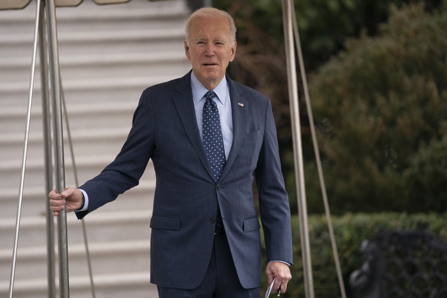 President Joe Biden listens to a question from reporters as he walks to board Marine One on the South Lawn of the White House, Thursday, Feb. 16, 2023, in Washington. (AP Photo/Evan Vucci)
Joe Biden