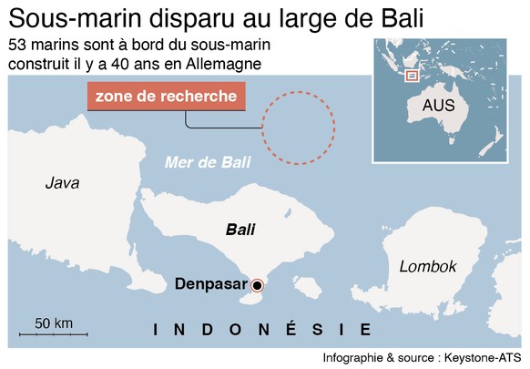 GRAFIK --- Karte Bali, Lokalisierung (90 X 62mm quer) vom Donnerstag, 22. April 2021 (KEYSTONE/Gerhard Riezler)
