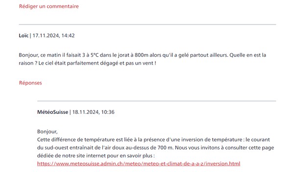 Blog de MétéoSuisse: exemple de commentaire.