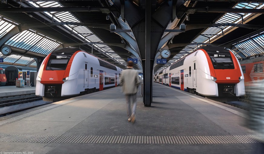 HANDOUT - Die SBB ersetzt die Doppelstockzuege der ersten Generation der Zuercher S-Bahn: Sie hat am Freitag, 7. November 2025, den Auftrag fuer 116 neue Fahrzeuge an den Hersteller Siemens Mobility v ...