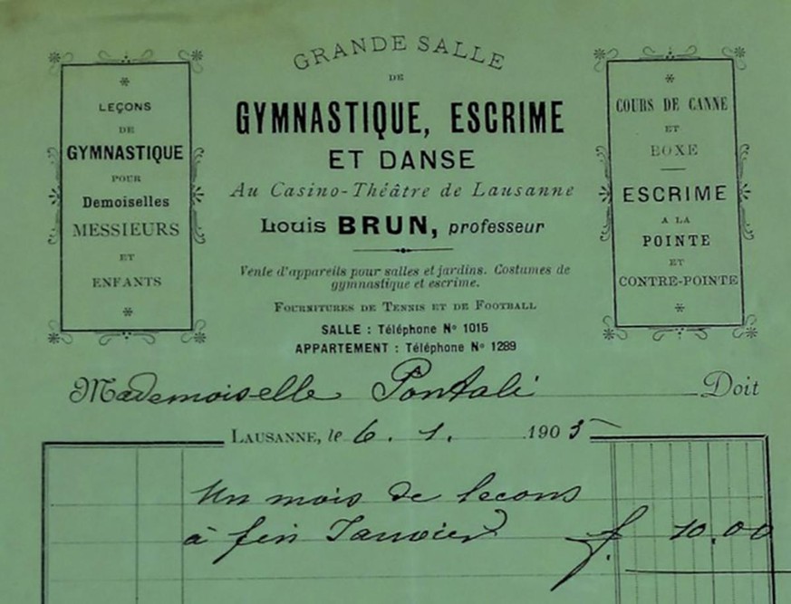 Certificat d’un cours de janvier 1905 chez Louis Brun.