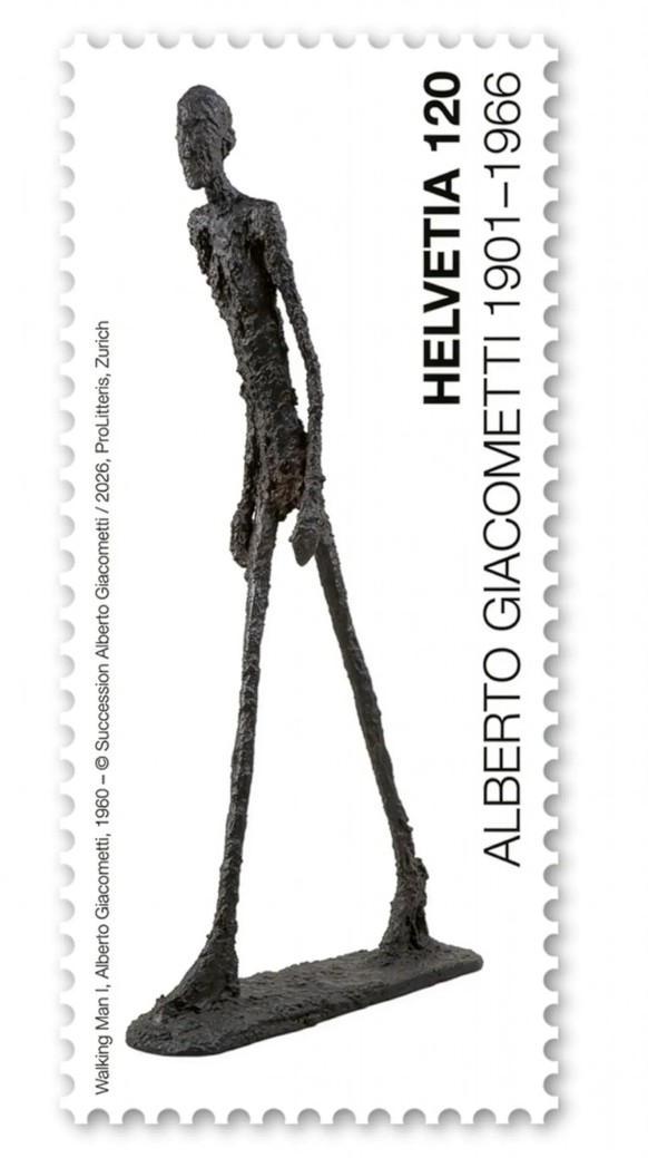 Le timbre spécial conçu par CG pour commémorer le 125e anniversaire d'Alberto Giacometti.
