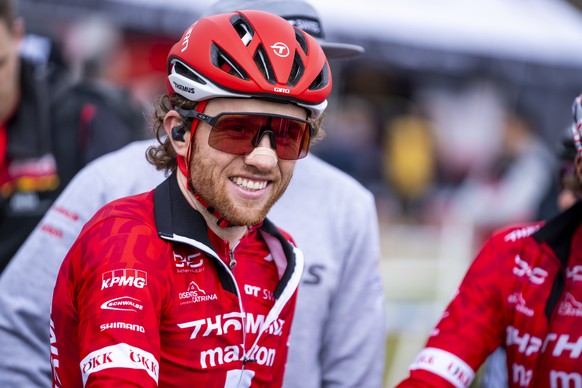 Mathias Flueckiger from Switzerland, during the UCI Cross Country Mountain Bike Race of Catalan Cup, on Sunday, February 26, 2023, in Banyoles, Spain...(KEYSTONE/Maxime Schmid)