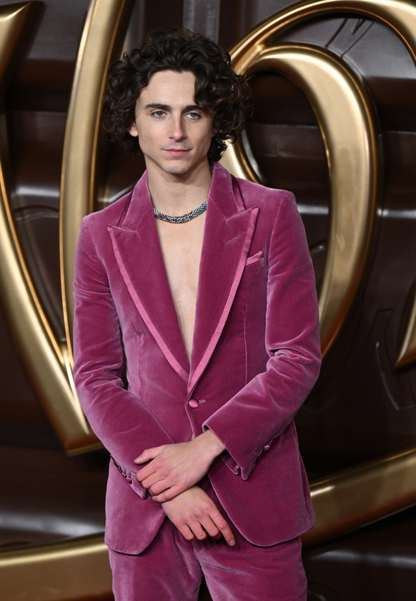 Timothée Chalamet arrives at the &quot;Wonka&quot; World Premiere at The Royal Festival Hall on November 28, 2023 in London, England.