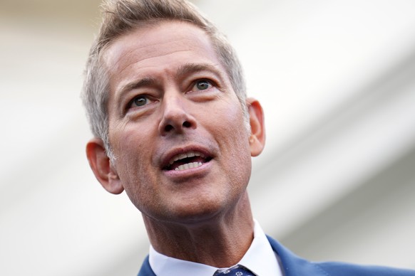 Transportation Secretary Sean Duffy speaks to the media about the impact of the government shutdown on the aviation industry, outside of the West Wing of the White House, Thursday, Oct. 30, 2025, in W ...