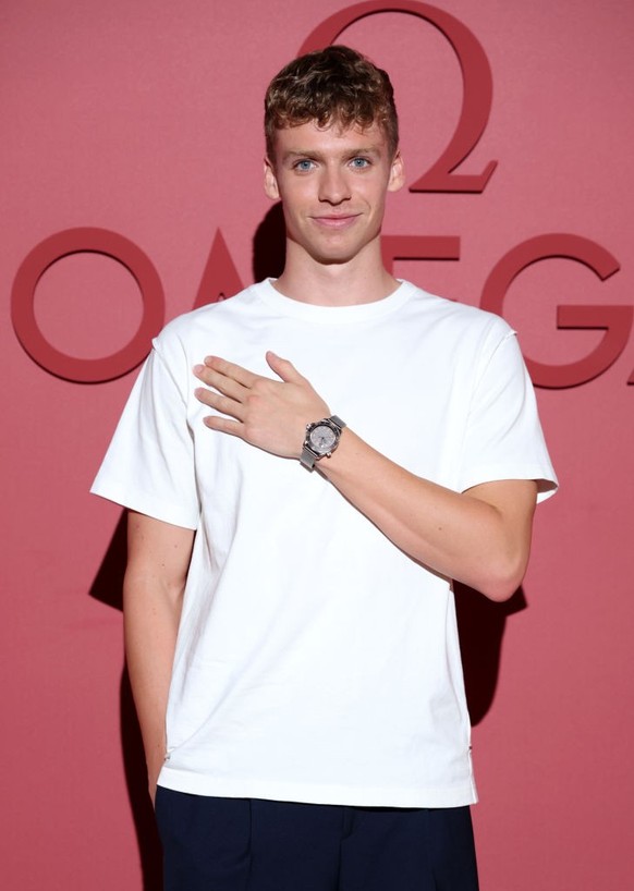 PARIS, FRANCE - AUGUST 05: Léon Marchand attends Omega House Paris 2024 on August 05, 2024 in Paris, France. (Photo by Mike Marsland/Getty Images for Omega)