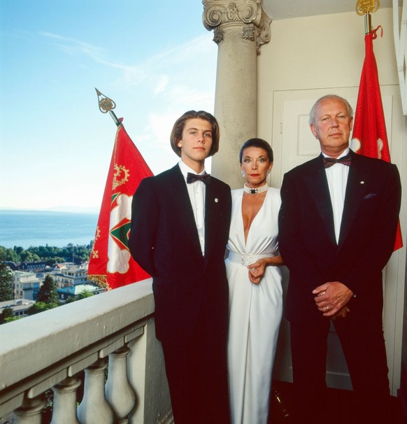 LAUSANNE, SWITZERLAND - JUNE 23: Prince Victor Emmanuel of Savoy, Head of the Royal House of Savoy pose with her wife Princess Marina of Savoy and their Son Prince Emanuele Filiberto of Savoy attend t ...