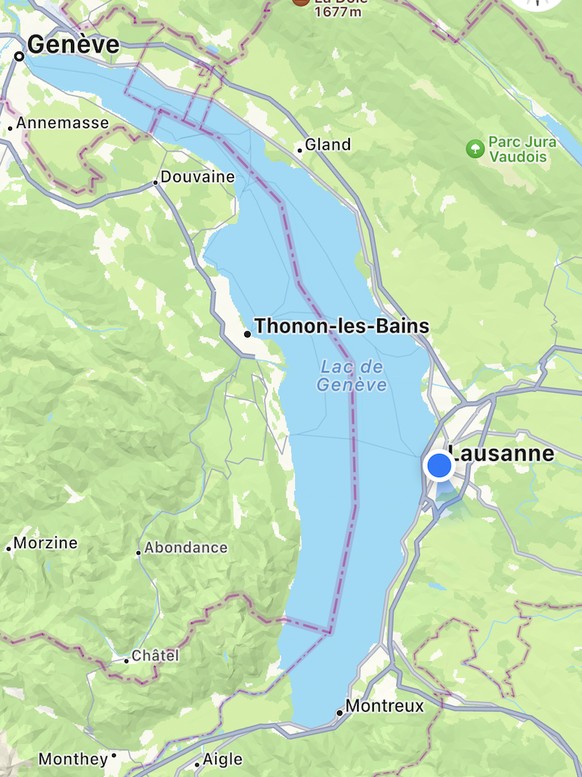 L'application «Plans» d'Apple a renommé le lac Léman en lac de Genève.