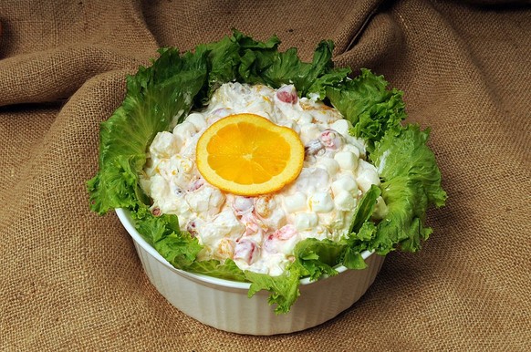 This Thanksgiving, include holiday side dishes like Ambrosia Salad. (Bart Ah You/Modesto Bee/Tribune News Service via Getty Images)
