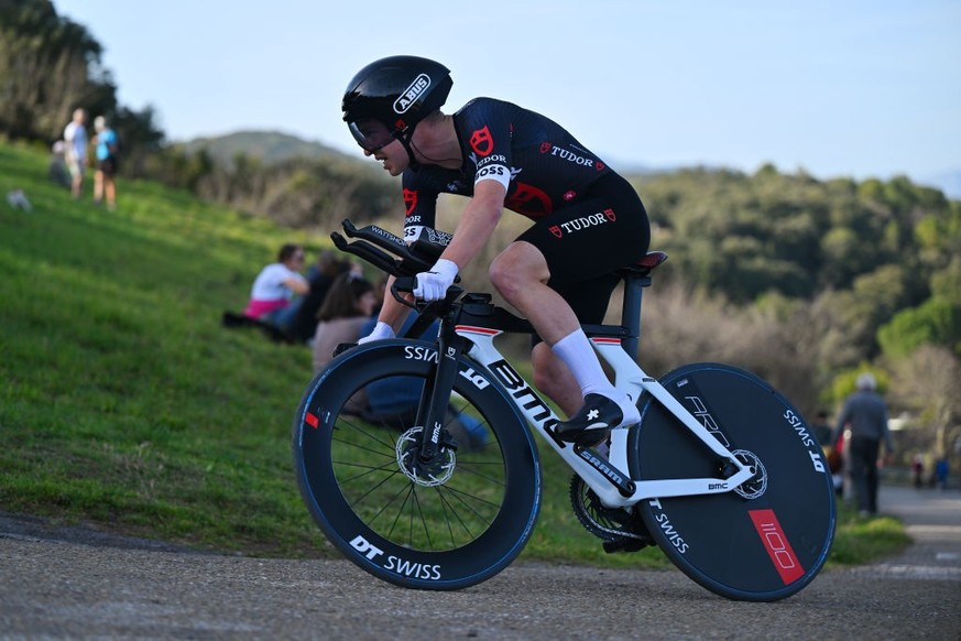 ALES, FRANCE - FEBRUARY 04: Nils Brun of Switzerland and Team Tudor Pro Cycling Team sprints during the 54th Etoile de Besseges - Tour du Gard, Stage 5 a 10.645 individual time trial at stage from Ale ...
