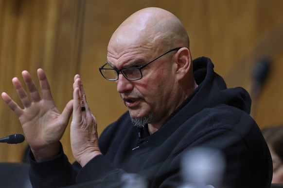 Sen. John Fetterman, D-Pa., speaks during a Senate Homeland Committee hearing on Capitol Hill in Washington, Thursday, Feb. 12, 2026, in Washington. (AP Photo/Tom Brenner)
John Fetterman