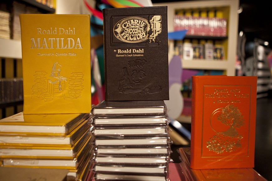 FILE - Books by Roald Dahl are displayed at the Barney&#039;s store on East 60th Street in New York on Monday, Nov. 21, 2011. Critics are accusing the publisher of Roald Dahl?s classic children?s book ...