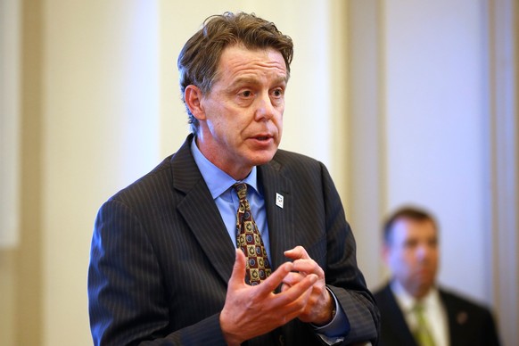 FILE - Mike Mazzei, Oklahoma secretary of budget, answers a question during a news conference Monday, May 11, 2020, in Oklahoma City. (AP Photo/Sue Ogrocki,File)
US Election 2026 Oklahoma