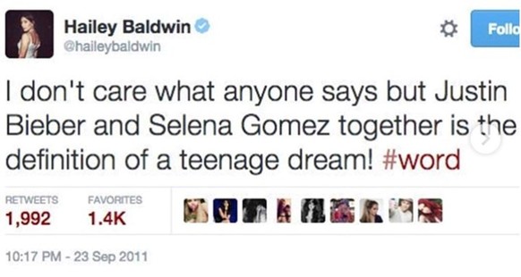 Hailey Bieber Tweet über Jelena