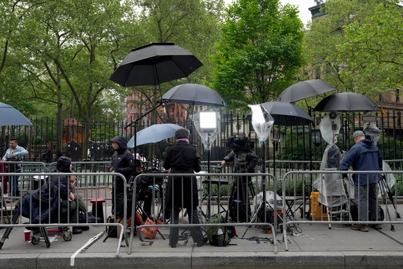 Members of media work near U.S. court in Manhattan on the first day of jury selection in the trial of Sean &quot;Diddy&quot; Combs on sex trafficking and racketeering conspiracy charges at U.S. court  ...