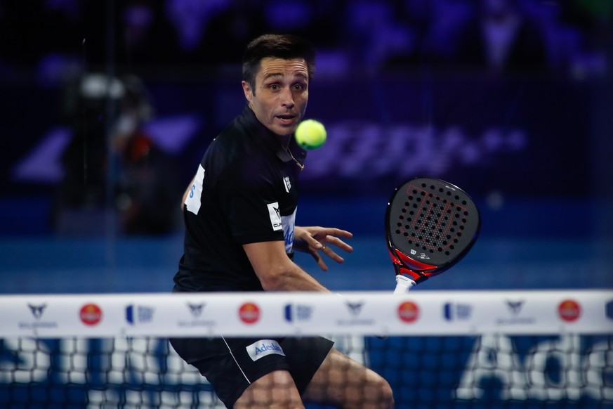 MADRID, SPAIN - APRIL 11: Fernando Belasteguin in action during the World Padel Tour Madrid 2021, Final match played at Wizink Center pavilion on April 11, 2021 in Madrid, Spain. (Photo by Oscar J. Ba ...