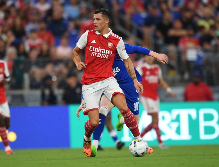 BALTIMORE, MARYLAND - JULY 16: Granit Xhaka of Arsenal during a pre season friendly between Arsenal and Everton at M&amp;T Bank Stadium on July 16, 2022 in Baltimore, Maryland. (Photo by Stuart MacFar ...