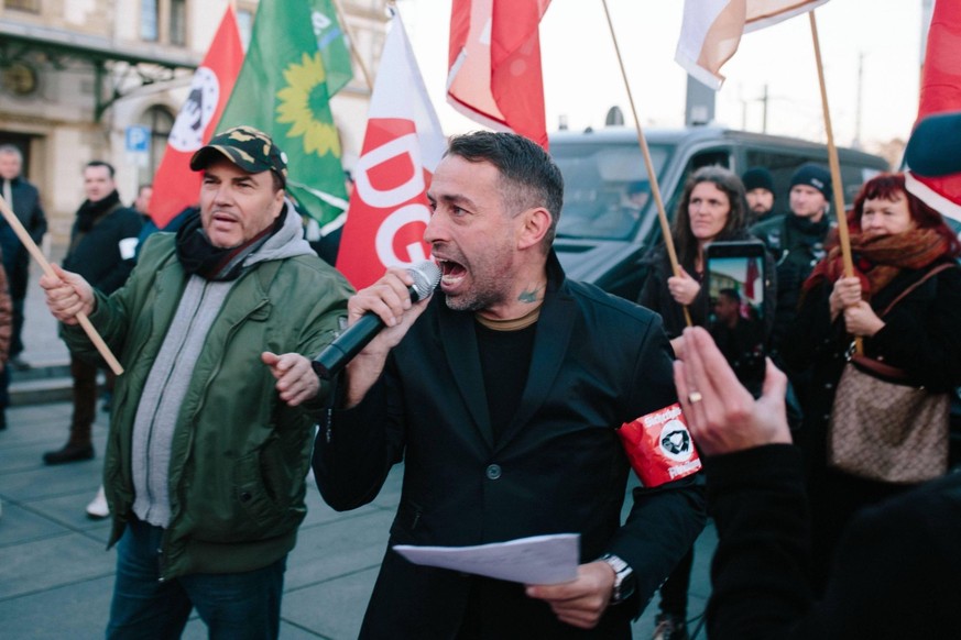 Sven Liebich lors d&#039;une manifestation à Chemnitz, dans l&#039;est de l&#039;Allemagne, en 2018.