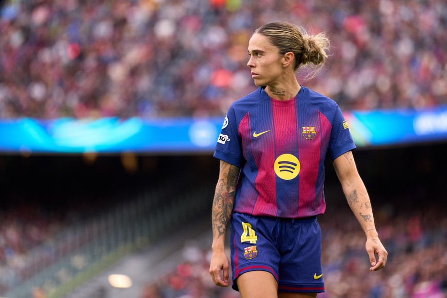 BARCELONA, SPAIN - MAY 03: Maria Leon of FC Barcelona looks on during the UEFA Women's Champions League 2025/26 Semi-Final Second Leg match between FC Barcelona and FC Bayern München at Nou Camp  ...