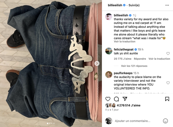 Billie Eilish sur Instagram