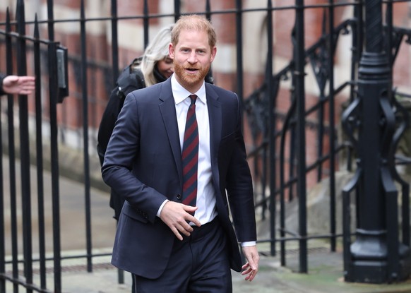 epa12670347 Prince Harry arrives at the Royal Courts of Justice in London, Britain, 22 January 2026. Prince Harry along others including Elton John and Elizabeth Hurley, are bringing a case against As ...