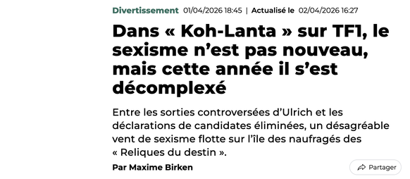 Le titre d'un article du Huffington Post du mois d'avril. «C’est loin d’être une première pour le jeu d’aventure de TF1. Mais cette fois-ci, ça va un peu plus loin».