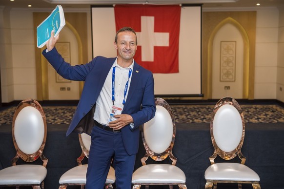 Christoph Seiler, president of the Swiss Athletics Federation speaks during a press conference ahead of the IAAF World Athletics Championships, in Doha, Qatar, Thursday, September 26, 2019. (KEYSTONE/ ...