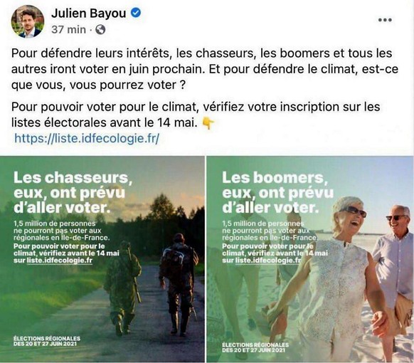 Tweet du chef d'EELV Julien Bayou, supprimé depuis