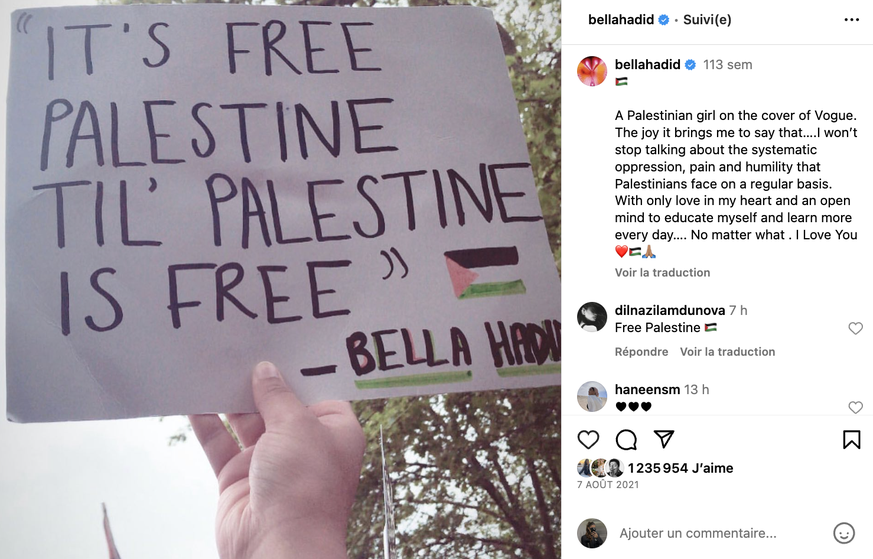 Bella Hadid sur Instagram en 2022