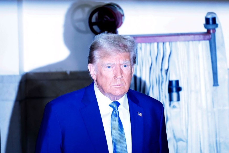 NEW YORK, NEW YORK - NOVEMBER 06: Former President Donald Trump arrives for his civil fraud trial at New York State Supreme Court on November 06, 2023 in New York City. Trump is scheduled to testify i ...