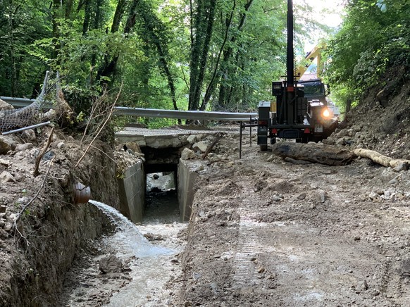 Travaux de l'armée dans la forêt surplombant le village. Cressier, 21 juin 2021.