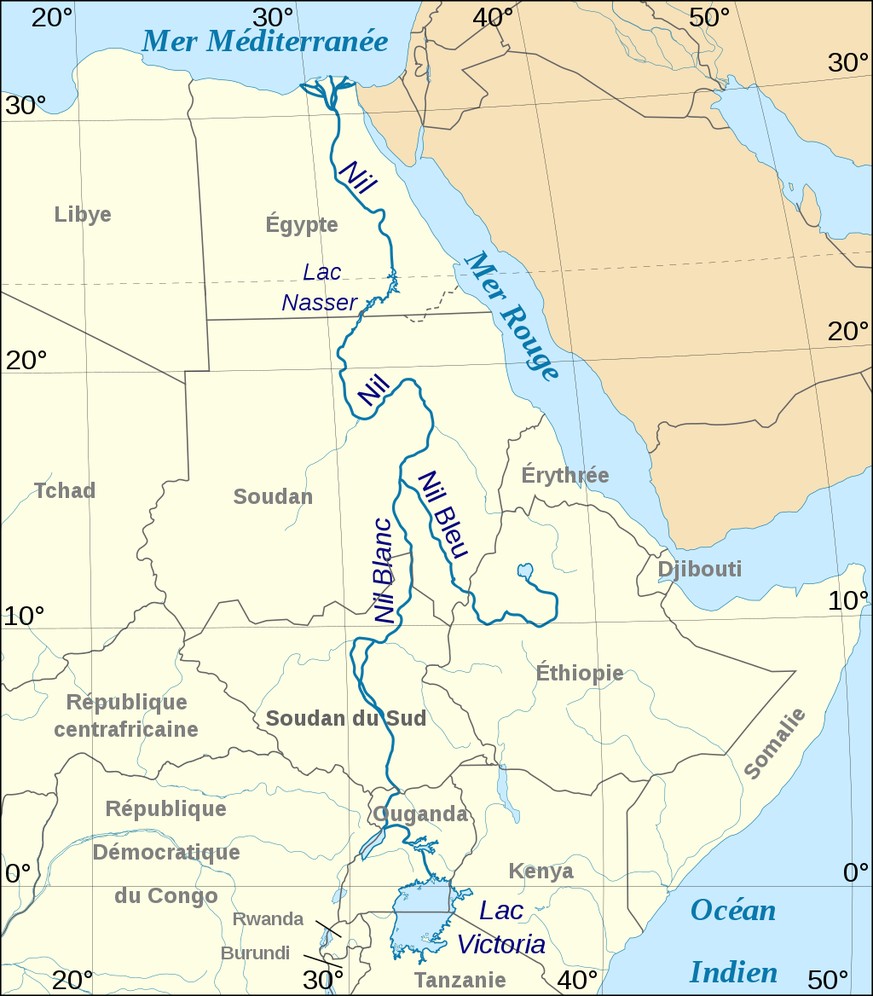 Le Nil avec ses affluents et les pays riverains.