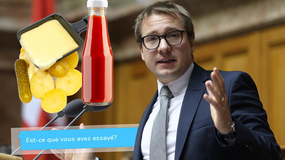 Nantermod mange sa raclette avec du ketchup. Et oui.