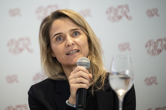 Marion Daube, Projektleiterin Kandidatur WEURO25, spricht an einer Medienkonferenz zum Kickoff &quot;Kandidatur UEFA Women&#039;s EURO 2022&quot;, aufgenommen am Mittwoch, 14. September 2022 in Zueric ...