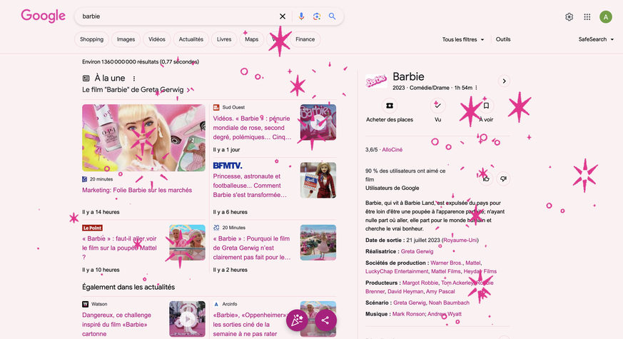 Les requêtes Google lors de la sortie du film «Barbie»