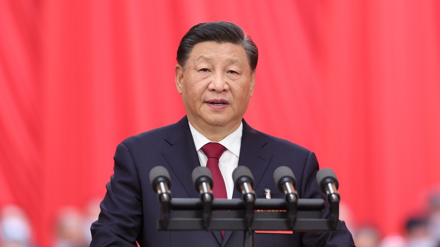 epa10246553 Chinese President Xi Jinping delivers a report to the 20th National Congress of the Communist Party of China (CPC) on behalf of the 19th CPC Central Committee at the Great Hall of the Peop ...