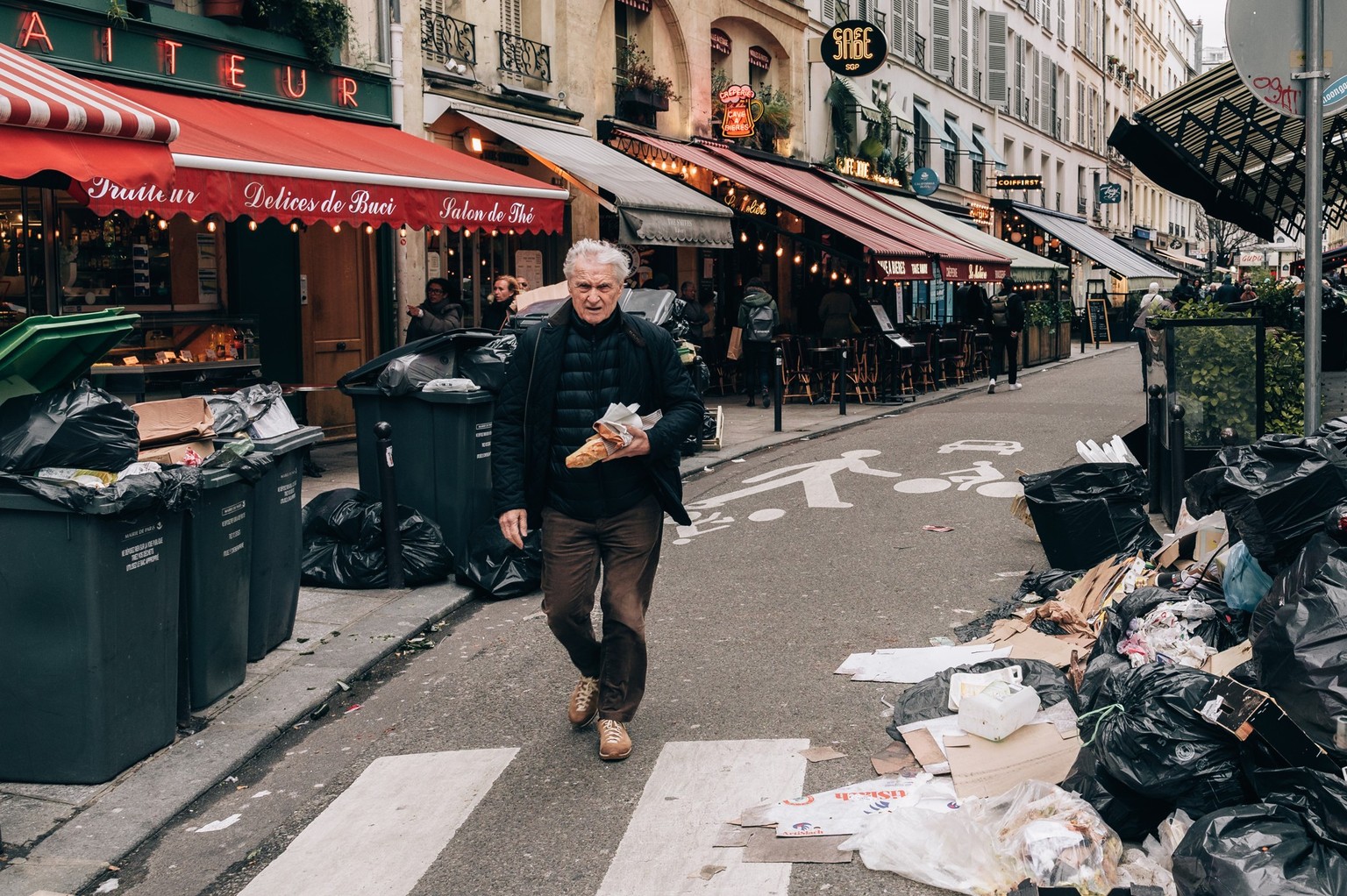 On the fifth day of the garbage collectors&#039; strike against the pension reform in Paris, on 10 March 2023, many bins are no longer collected and are piling up in the streets of the French capital. ...