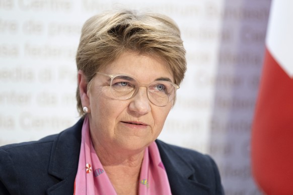 Bundesraetin Viola Amherd spricht an einer Medienkonferenz, am Mittwoch, 26. Februar 2025, in Bern. (KEYSTONE/Peter Schneider)