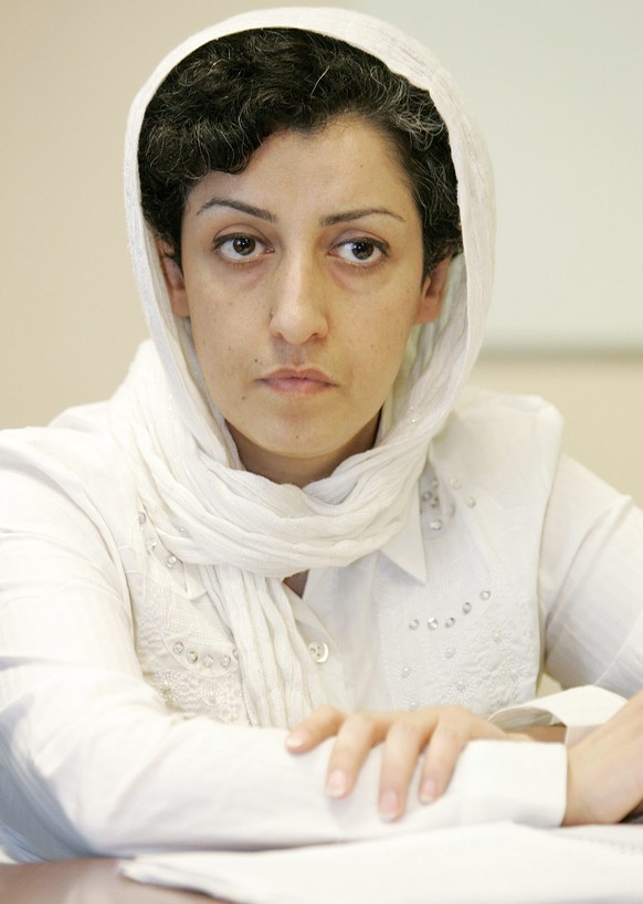FILE - Iranian activist Narges Mohammadi, delegate of the Center for Human Rights Defenders, appears at a press conference on the Assessment of the Human Rights Situation in Iran, at the UN headquarte ...