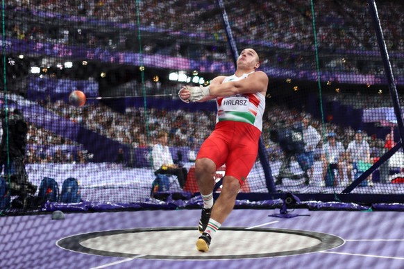 PARIS, FRANCE - AUGUST 04: Bence Halasz of Team Hungary competes during Men&#039;s Hammer Throw Final on day nine of the Olympic Games Paris 2024 at Stade de France on August 04, 2024 in Paris, France ...