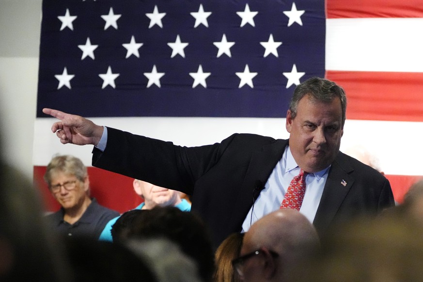 Republican Presidential candidate former, New Jersey Gov. Chris Christie addresses a gathering, Tuesday, June 6, 2023, in Manchester, N.H. Christie filed paperwork Tuesday formally launching his bid f ...
